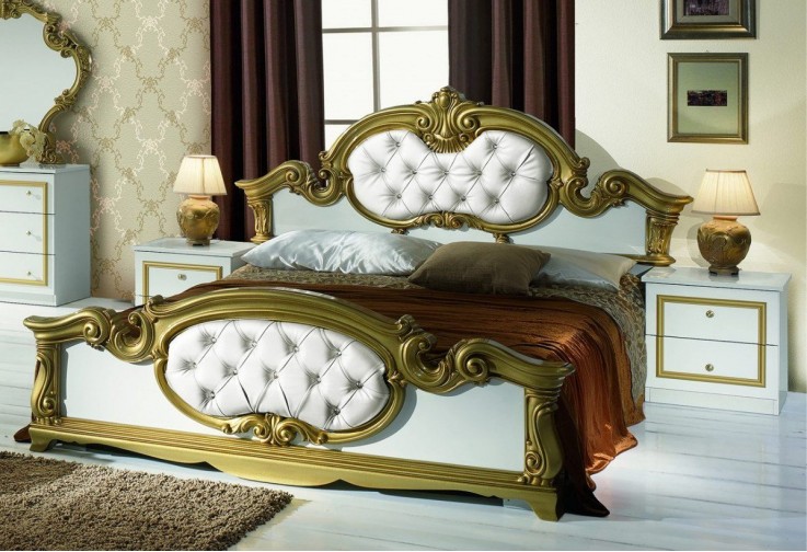 Спален комплект BAROCCO бяло / златно с шесткрилен гардероб