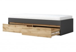 Единично легло с чекмеджета ЛЕО 90 за матрак 90/200 см дъб вотан / антрацит