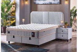 Луксозно тапицирано легло с матрак 160/200 см и повдигащ механизъм FLORANSA светлосиво