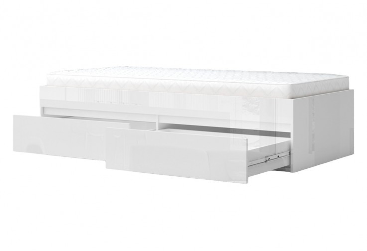 Единично легло с чекмеджета ЛЕО 90 за матрак 90/200 см бяло гланц