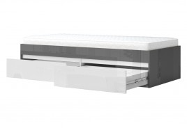 Единично легло с чекмеджета ЛЕО 90 за матрак 90/200 см антрацит гланц / бяло гланц