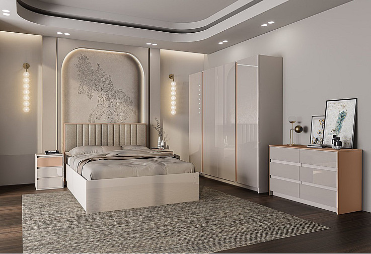 Спален комплект Azure за матрак 160/200 см кашмир гланц / тоскано мат