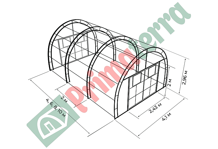 Оранжерия Primaterra MAXI 4,1x20x2,96 м ПК-6 мм